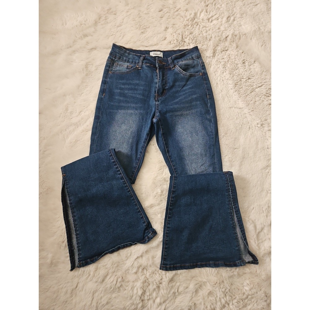 Bamboo Flare Jeans Size 5 High Rise Side Slit Bell Bottoms Medium Wash
